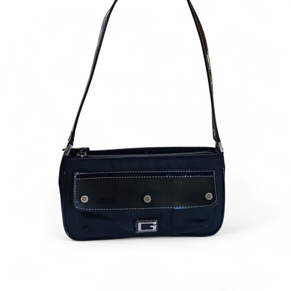 GUESS Vintage Y2K Mini Baguette Black Satin Vegan Patent Leather - Picture 4 of 14